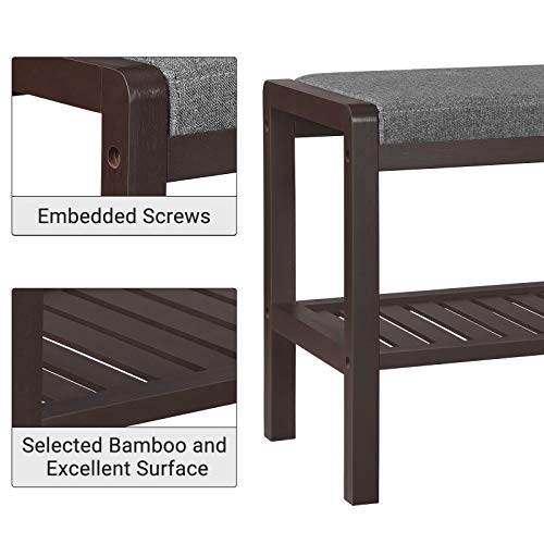 SONGMICS Shoe Rack Bench with Cushion Upholstered Padded Seat, Storage Shelf, Shoe Organizer, Holds Up to 350 lb, Ideal for Entryway Bedroom Living Room Hallway Garage Mud Room Gray and Brown ULBS65C - color: Gray + Brown
