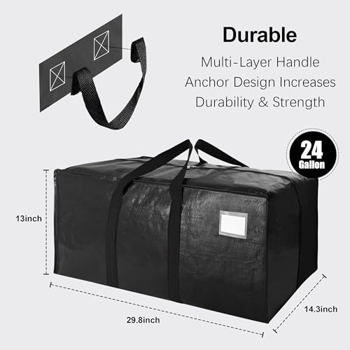VELVETSURE 12 Pack Heavy Duty Extra Large Moving Bags W/Backpack Straps - Strong Handles & Zippers, Storage Totes For Space Saving, Fold Flat, Alternative to Moving Box and Storage Bin, Black - color: Black, size: 24 Gal - 12 Pack