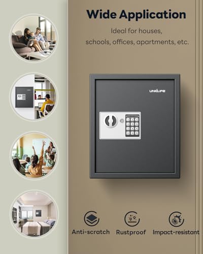 Uniclife 70 Position Key Cabinet with Combination & Key Lock Wall Mounted Security Keys Safe Key Organizer Black Digital with Keypad Adjustable Racks Key Tags & Permanent Pen (Batteries Not Included) - style: Electronic Digital Lock