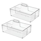 mDesign Large Plastic Divided Portable Storage Organizer Caddy Tote Basket Bin with Handle for Kitchen, Pantry, Countertop, Cabinet, Cupboard - Ligne Collection - 2 Pack - Clear - size: Pack of 2