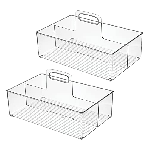 mDesign Large Plastic Divided Portable Storage Organizer Caddy Tote Basket Bin with Handle for Kitchen, Pantry, Countertop, Cabinet, Cupboard - Ligne Collection - 2 Pack - Clear - size: Pack of 2