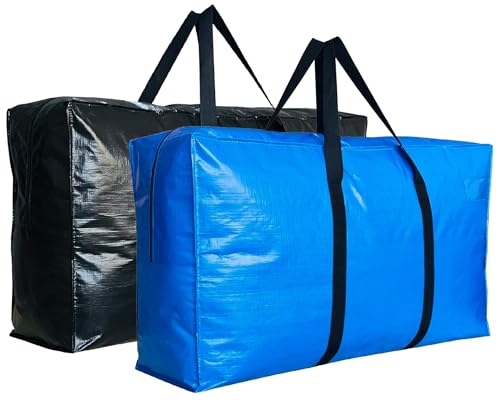 60 Gallon Extra Large Storage Bags Bins, Giant XXL Moving Storage Totes Bag Heavy Duty, Huge Waterproof Storage Duffle Bag - color: Black+Blue, size: 42"(L) X 13.5"(W) X 23"(H)