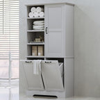 Merax Cabinet with Tilt-Out Laundry Hamper Basket, Tall Bathroom Storage Organizer Linen with Open Shelf for Home, Freestanding, Gray - color: Grey
