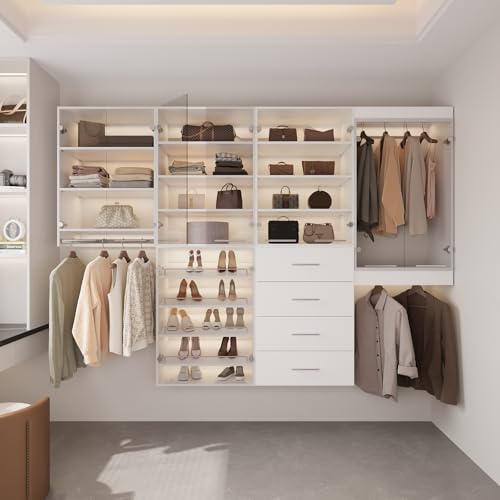 ROOMTEC Modular Closet System Glass Door Pair Set, Clear Frameless Tempered Glass Panels, Add-On for Double Hanging Units, 39.37" H × 31.5" W - size: Frameless Glass Door – 31.5"W x 39.37"H