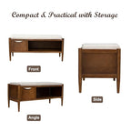 Ink+Ivy Arcadia Entryway Accent Bench with Shelf Shoe Rack, Padded Seating Bench for Living Room, Modern Compact Bed End Bench with Storage for Bedroom Seating, Removable Cushion, 42" W, Walnut Brown