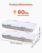 VEVOR Under Bed Storage with Wheels, 39.8 x 20.1 x 5.9 inch Underbed Containers, Underbed Shoes Organizer with Lid & Gray Latch, Rolling Under the Bed Storage Bins for Clothes Shoes Blankets, 2 Pack