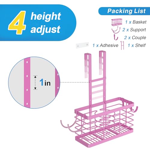 Sevenblue Hair Tool Organizer, 3-in-1 Universal Hair Dryer Holder, Adjustable Height Metal Blow Dryer Holder Wall Mounted/Over Cabinet Door/Free-Standing (Pink) - color: Pink