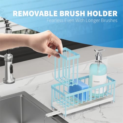 Cisily Sponge Holder for Kitchen Sink, Sink Caddy Organizer with High Brush Holder, Kitchen Countertop Organizers and Storage Essentials, Rustproof 304 Stainless Steel (Blue, 9.25″) - color: Blue
