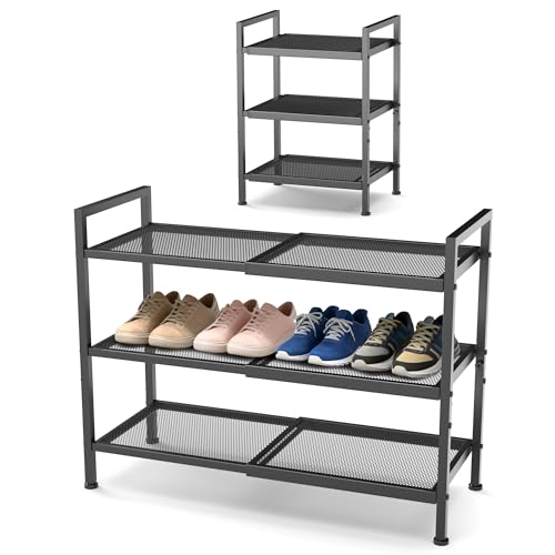 3 Tier Shoe Rack, Expandable Shoe Rack for Closet, Adjustable Shoe Organizer for Entryway, Shoe Storage Organizer for Door Entrance, Garage, Bedroom - size: 3-Tier