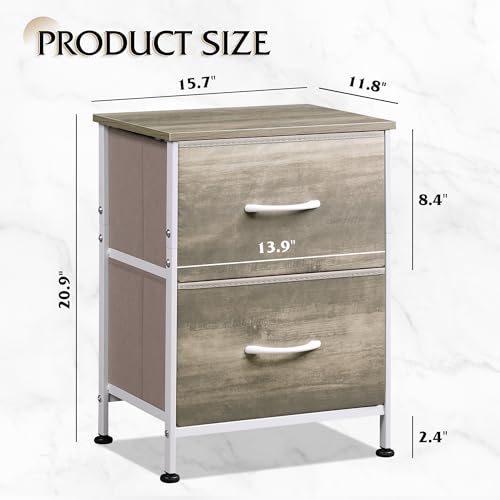 WLIVE Nightstand, 2 Drawer Dresser for Bedroom, Small Dresser with 2 Drawers, Bedside Furniture, Night Stand, End Table with Fabric Bins for Bedroom, Closet, College Dorm, Greige Oak - color: Greige Oak, size: 11.8"D x 15.7"W x 20.9"H