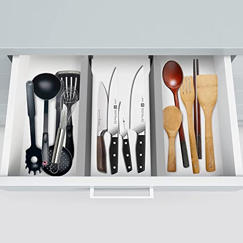 6-Pack Drawer Dividers - 2.6 Inches High, Adjustable 16 to 22 Inches Bamboo Drawer Organizer, Large Expandable Separator for Clothes, Dresser, Bedroom, Bathroom, Baby, Office, Kitchen Utensils, Gray - color: Gray