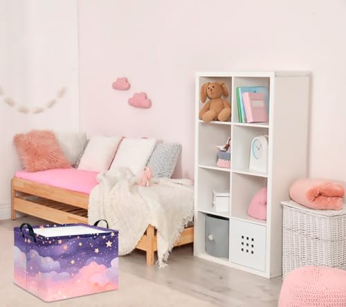 CLOCOR Rectangular Storage Basket,Collapsible Cute Pattern Storage Bin,Waterproof Books Box with Handles,Gift Basket(Pink Sky) - color: Pink Sky