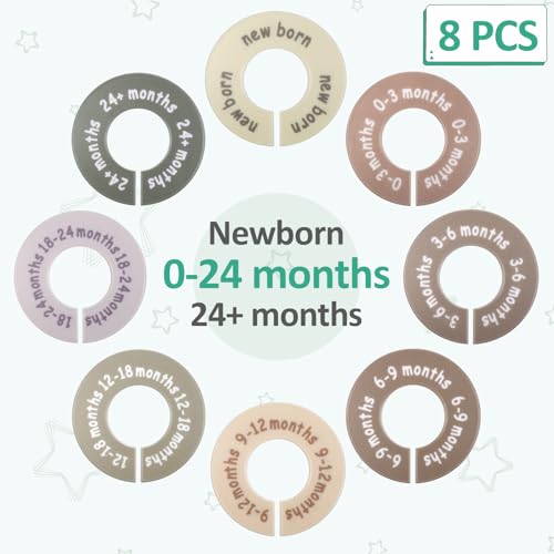 8 Pcs Baby Closet Dividers for Clothes, Round Baby Clothes Organizer, Baby Closet Organizer with Clear Size Labels, Fits Most Rods