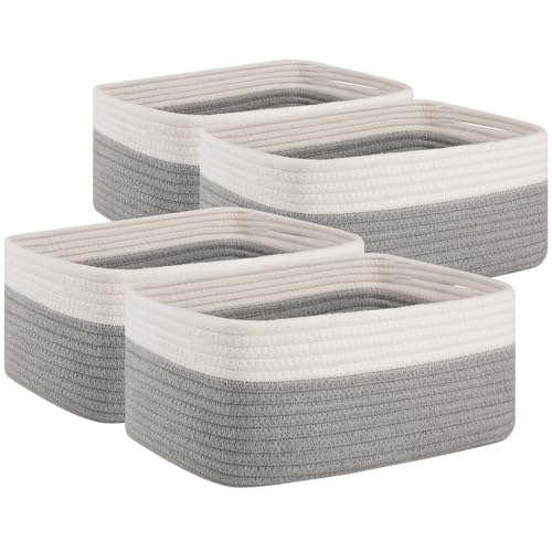 OIAHOMY 4 Pack Storage Baskets for Organizing, Small Bins for Shelves, Cute Decorative Storage Bins, Organizer Baskets for Gifts Empty,13''Lx8.7''Wx5.1''H, Grey/White - color: Grey/White, size: 13"*8.7"*5.1"