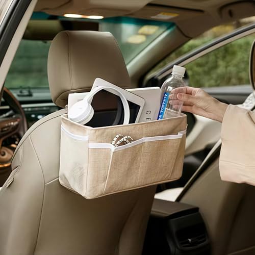 Bedside Caddy, bedside organizer, Hanging Organizers, Storage Bags with Self-adhesive on The Back to Hang Over Beds for Headboards, Bunk Bed, Car Seat Back Organizers (Upgraded Version Beige) - color: Beige