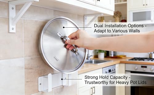 Stainless Steel Wall Mounted Cutting Board Holder Punch-Free Adhesive Multifunctional Kitchen Organizer Pot Lid Storage Rack 7" x 2.3" x 1.8" - color: Silver