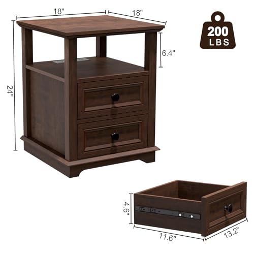 REDAYFUR 18" Wide End Table with Fast Charging Station Set of 2, 18” Wide Sofa Side Table with Drawers,End Table with Drawers for Living Room,Cherry - color: Cherry, size: 1 Set