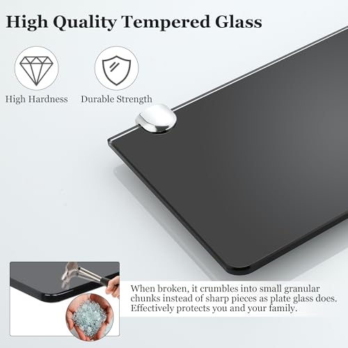 SAYAYO Glass Floating Shelves for Wall, Tempered Glass Shelves for Bathroom, Living Room, Bedroom, Office, Toilet, Kitchen Decor, 12 Inch Set of 2, Black - color: Black, size: 2 PCS