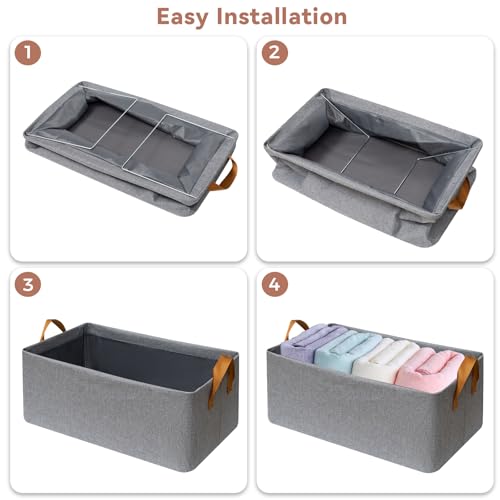 SNWDN 4 Pack Closet Cloth Storage Bins for Shelves,Large Storage Baskets for Shelves,Fabric Bins for Closet organization with Handles（Grey 17''L x 12''W x 10''H） - color: Grey, size: Large（4 pack 17''L x 12''W x 10''H）