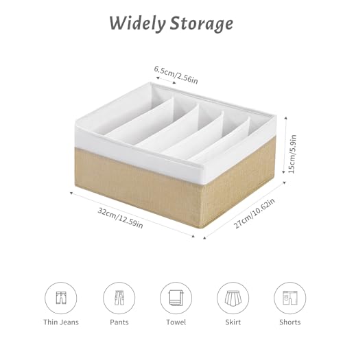 Jeans Drawer Organizers for Clothing,5 Grids Compartment Wardrobe clothes organizer,Fabric Washable Closet Organizers and Storage Bins for Jeans,Pants,Bra,Legging,t-shirt-BeigeWhite - color: BeigeWhite