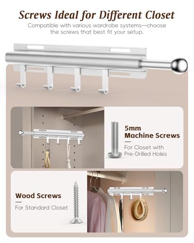 Supforce Valet Rod for Closets, 12" Valet Rod With 4 Hooks, Closet Organizer Slide Out Clothing Hanger Rods Extender Perfect for Suits,Dresses,Belt,Tie, White - color: White, size: 12IN With 4 Hooks