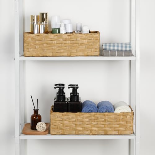 Bidtakay Small Wicker Baskets for Organizing Woven Baskets for Storage 2-Pack Waterproof Imitation Wicker Narrow Storage Bins for Shelves Towels Baskets for Washroom Natural - color: Natural