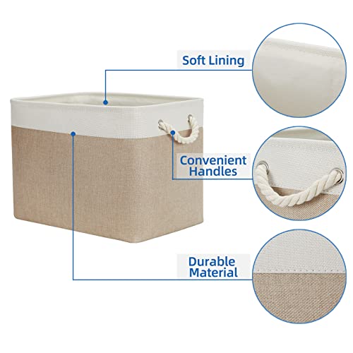 Temary Fabric Storage Baskets 2 Pack Decorative Storage Bins Basket for Gifts Empty Shelf Baskets with Handles for Organizing Home Closet, Towels (White&Khaki,16Lx12Wx12H Inches) - color: Khaki&white, size: 16L x 12W x 12H inches (2pcs)