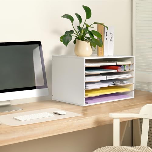 Yumkfoi 12x18 Construction Paper Organizer, Larger Size Wooden Literature Organizer, 6-Tier Desktop File Organizer for Home and Classroom, Adjustable Paper Sorter for Office - size: 20.2" x 13.4" x 11.8"