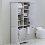 Merax Cabinet with Tilt-Out Laundry Hamper Basket, Tall Bathroom Storage Organizer Linen with Open Shelf for Home, Freestanding, Gray - color: Grey