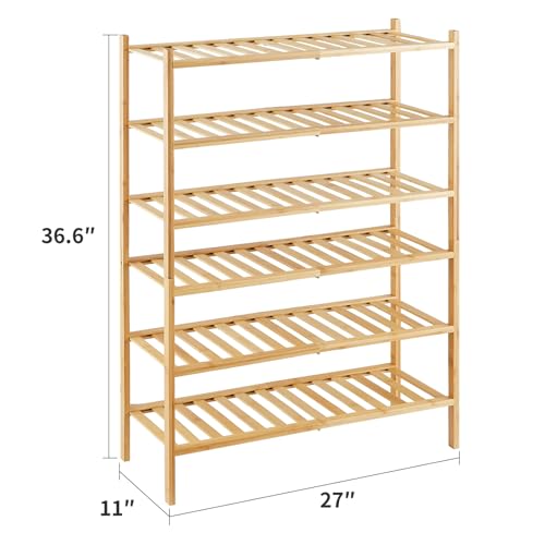 6-Tier Bamboo Shoe Rack for Entryway, Stackable | Heavy Duty | Multi-Function, Free Standing Shoe Racks for Bedroom Hallway Closet - color: Natural, size: 6-Tier-Standard