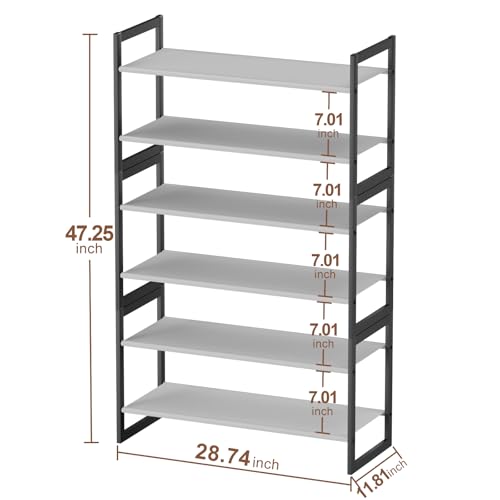 6-Tier Shoe Rack Organizer, Zero-Wobble Metal Frame with Screw-Fastened Joints, 11.8" Deep Heel-Friendly Non-Woven Shelves, Stackable Shoe Storage for Closet & Entryway - size: 6-Tier