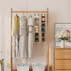 VERONLY Hanging Closet Shelf Shoe Organizer Set of 2 with Woven Bamboo Shelves,11.5 x 31.5 x 5.5 in, 6-Tier Design for Space-Saving Storage,Beige - style: Beige 2-Piece Narrow Hanging Set
