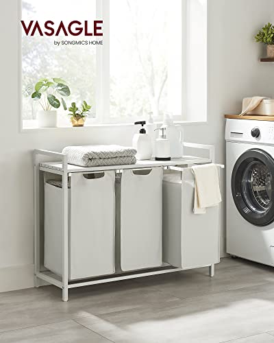 VASAGLE Laundry Hamper, Laundry Basket, Laundry Sorter with 3 Pull-Out and Removable Bags, Shelf, Metal Frame, 3 x 10.6 Gallons (40 L), 36.4 x 13 x 28.4 Inches, Cream White and Cloud White UBLH301W01 - color: Cream White + Cloud White, size: 3 Bags - 120