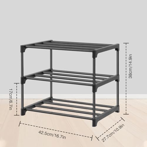HITHIM 3-Tier Small Shoe Racks, Narrow Shoe Rack for 5-6 Pairs Shoe Storage,Kids Shoe Racks for Small Place,Lightweight Stackable Shoe Shelf Organizer for Closet,Black - color: Black, size: 3-Tier