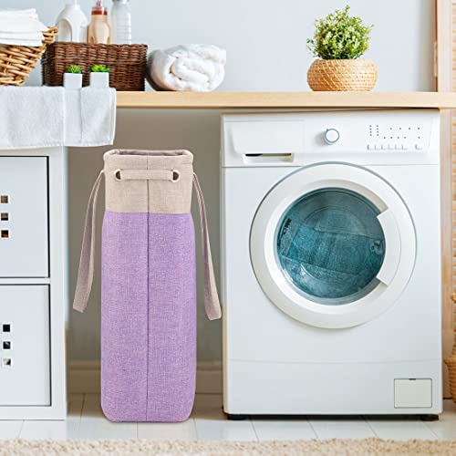 i BKGOO Laundry Basket with Handles Beige&Purple Slim Laundry Bin Collapsible Dirty Clothes Basket Narrow Laundry Bag Foldable Dirty Hamper for Camping, Dorms, Apartments - color: Beige&Purple