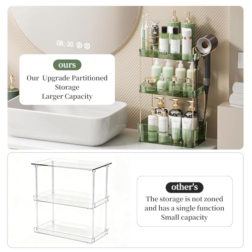 Bathroom Counter Organizer for Vanity, Makeup Organizer Countertop with Holder, Large Capacity Storage Rack, Perfect Large Skincare, Hair Care, Perfume, Easy to Install (Green, 3Tiers) - color: Green, size: 3 Tiers