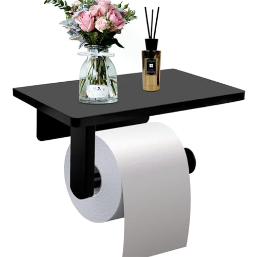 Toilet Paper Holder with Natural Marble Shelf for Bathroom Washroom,Wall Mounted Tissue Holder Suitable for Mega Roll (Middle 7.87 * 4.72 in, Black) - color: Black, size: Middle 7.87 * 4.72 in