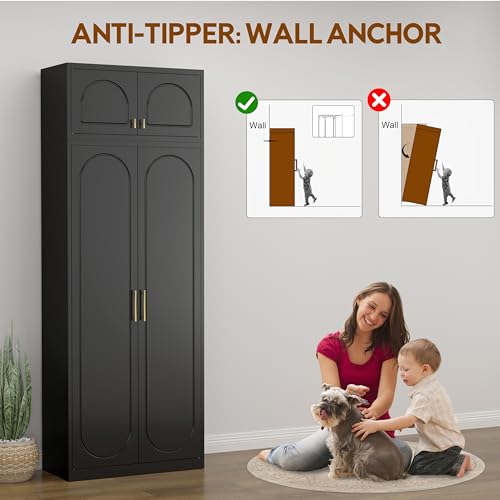 UNICOLY 86" Armoire Wardrobe Closet, 71'' Metal Closet with 15" Cabinets, Wardrobe Cabinet with Hanging Rod, for Bedroom School, Employee, Gym, Armarios De Ropa para DormitorioAssembly Required, Black - color: Black, size: 86 Inch arched-J with 0 Drawers