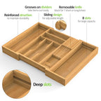 Bamboo Kitchen Drawer Organizer, Expandable Silverware Organizer with Removable Knife Block, 6-8 Slots- Utensil Holder & Cutlery Tray Drawer Dividers, 2.36" Deep for Extra Capacity, Natural - color: Natural