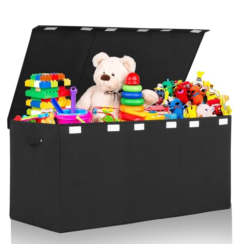Extra Large Toy Box 167L, Sturdy Toy Storage Chest Organizer Bin Baskets with 2 Removable Divider for Boys, Girls, Kids, Nursery, Bedroom, Playroom, 35.5"x17" x17" (Linen Black) - color: Extra Extra Large Black