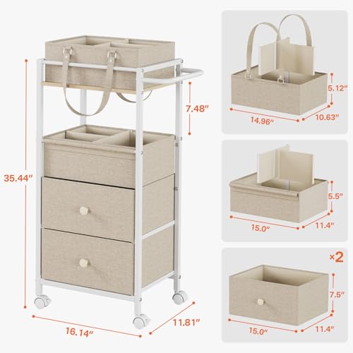 Modanais Baby Diaper Caddy Organizer Cart with Drawers - 3In1 Rolling Storage Cart with Wheels, Removable Diaper Caddy, Detachable Dividers - for Crib, Bedroom, Art & Craft Organizer (Off White) - color: Off White