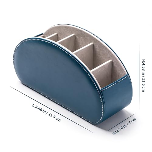 Remote Control Holders Organizer Box with 5 Compartment PU Leather Multi-functional Office Desk Storage Caddy Store Tv Remote for Media Player,Brush,Pencil,Glassees&Office Supplies (Peacock Blue) - color: Peacock Blue, size: S