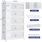 300Gal/1200QT 5-Tiers Extra Large Stackable Storage Bins with Lid, Collapsible Cabinet Closet Organizer Plastic Container Box with Wheels Doors Drawers for Living Room Kitchen Office, White - size: 60Gal, style: 5Pack