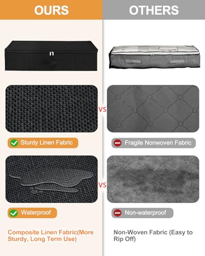 punemi Under Bed Storage Container, 2 Pack Underbed Storage Bags With Lid, Foldable Sturdy Clothes Storage Organizer W/ 3 Handles, Ultra Thick Fabric Blanket Shoe Storage Box, 30x15x6.7inch, Black - color: Black-2 Pack, size: 6.7 inch Tall