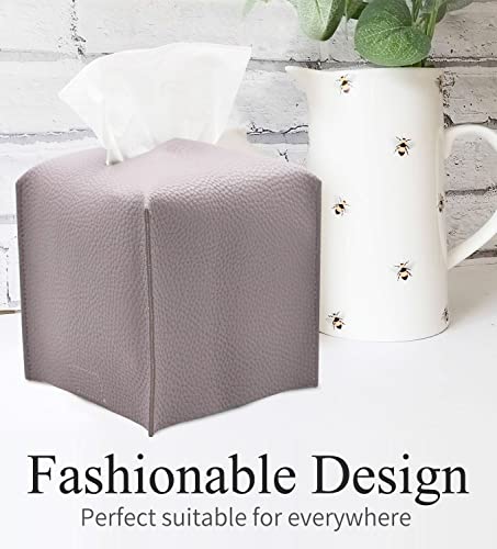 Livelab Tissue Box Cover, Square Decorative PU Leather Tissue Box Holder Modern Tissue Case Facial Paper Organizer Dispenser for Bathroom, Vanity Countertop, Night Stand, Desk 5X5X5'' | Light Purple - color: Light Purple
