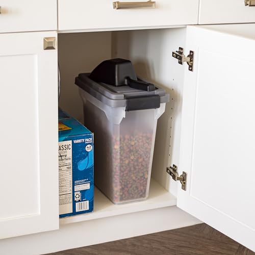 IRIS USA Dog Food Storage Container, Airtight Lid, 2-Cup Scoop, Up to 13 Pounds Pet Food Storage, Versatile Pet Food Bin, Treats, BPA Free, Dark Gray - color: Dark Gray/Clear