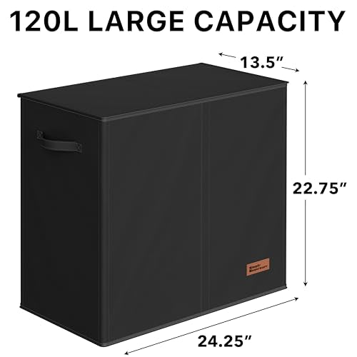 Simple Houseware Double Laundry Hamper with Lid and Removable Bags, Black - color: Black