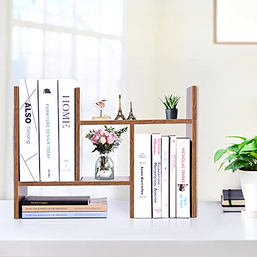J.M.Deco Desktop Organizers and Storage for Office, Adjustable Desktop Organizer Shelf Double H Display, True Natural Stand Shelf, Desktop Shelf Organizer Natural Wood Tone - color: Brown
