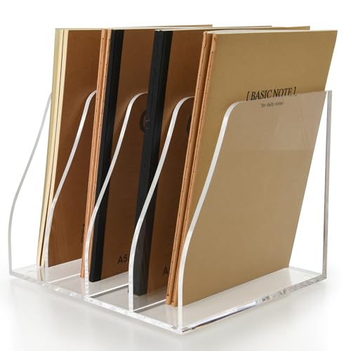 Acrylic Magazine File Holder, 4 Vertical Compartments Desk Document Sorter Organizer, Clear Folder Rack Binder for Office/Home/Classroom, for Documents, Tablet, Magazines, Books & Accessories - size: B5, 4 Sections