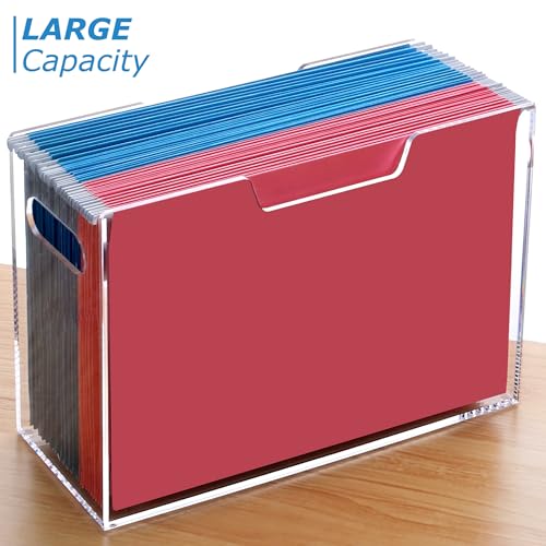 DINGHUO Legal Size File Organizer, Acrylic Protable Hanging File Organizer with Handles, Clear Storage File Folder Holder Filing Box Crate for Desk, School, Office Supplies - 1 Pack - size: Legal